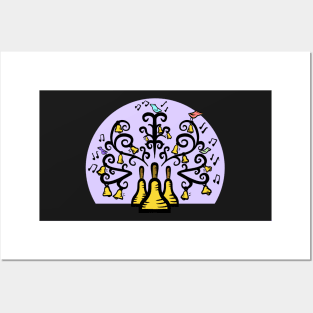 Three Handbells Tree Of Music Purple Circle Posters and Art